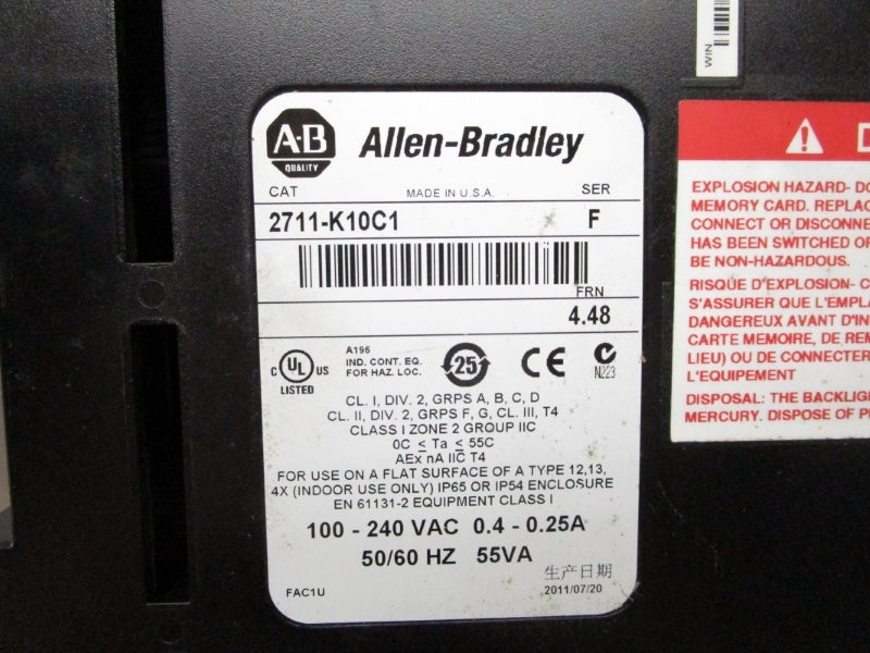 ALLEN BRADLEY 2711-K10C1 SER. F 100-240VAC 0.4A NSMP