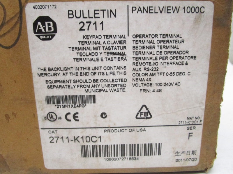ALLEN BRADLEY 2711-K10C1 SER. F 100-240VAC 0.4A NSMP