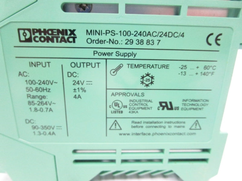 PHOENIX CONTACT MINI-PS-100-240AC/24DC/4 2938837 100-240V NSMP
