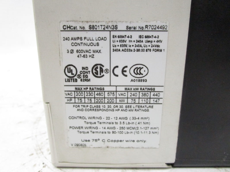 CUTLER HAMMER S801T24N3S 92EA10019H0005H 600VAC 240A NSMP