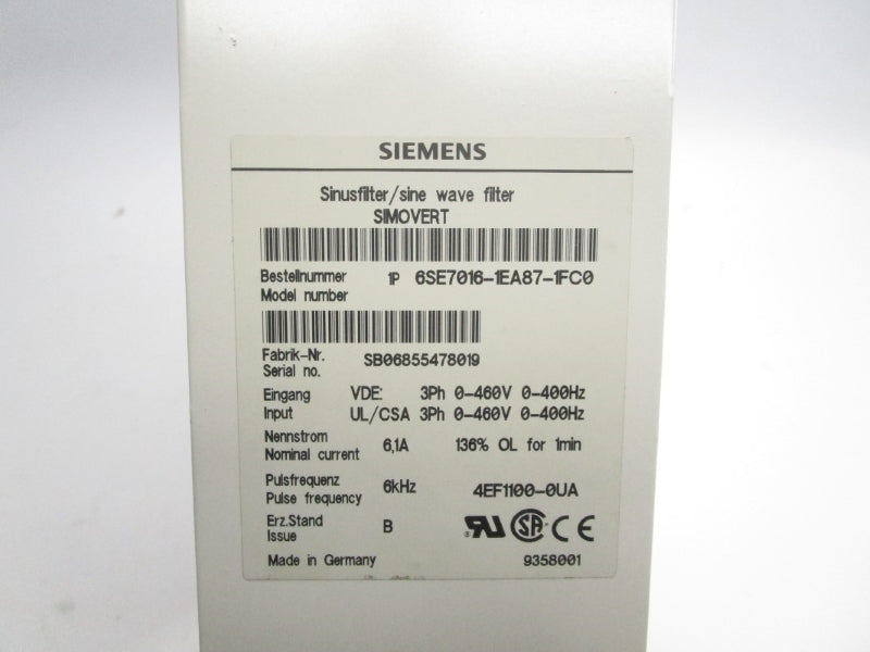 SIEMENS 6SE7016-1EA87-1FC0 460V 6.1A UNMP