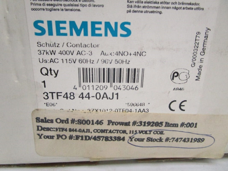 SIEMENS 3TF4844-0AJ1 96/115V 100A NSMP