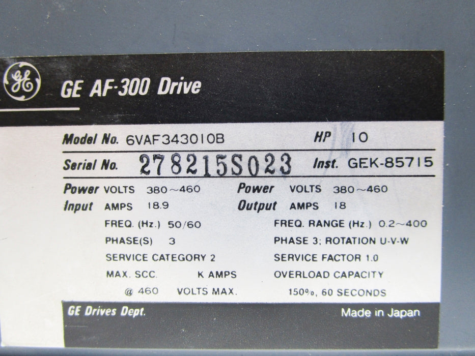 GENERAL ELECTRIC 6VAF343010B UNMP