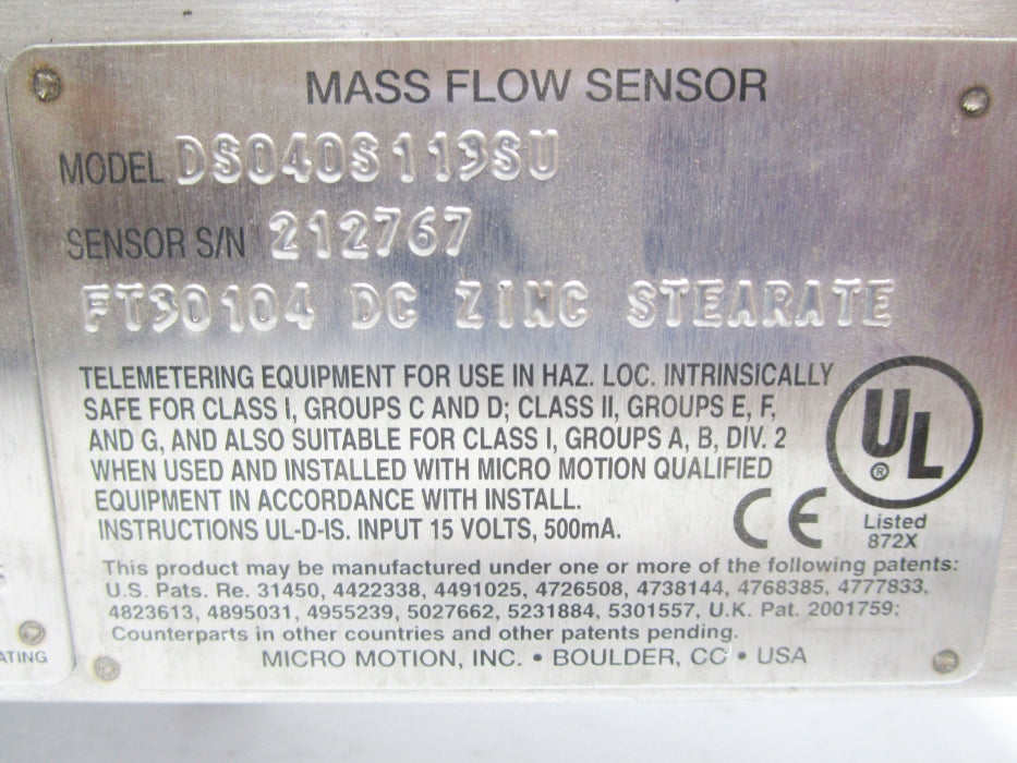 MICRO MOTION DS040S113SU 15V UNMP