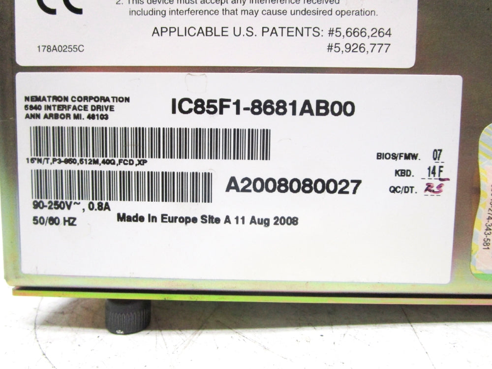 NEMATRON IC85F1-8681AB00 90-250V .8A UNMP
