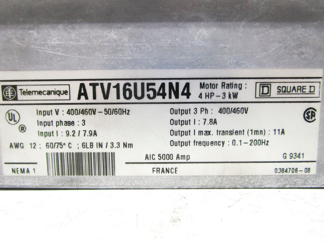 TELEMECANIQUE ATV16U54N4 400/460V 9.2/7.9A UNMP