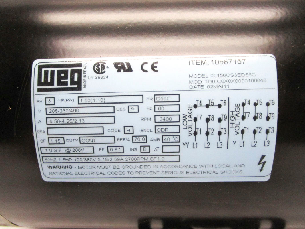 WEG 00156OS3ED56C 208-230/460V 4.50-4.26/2.13A NSMP