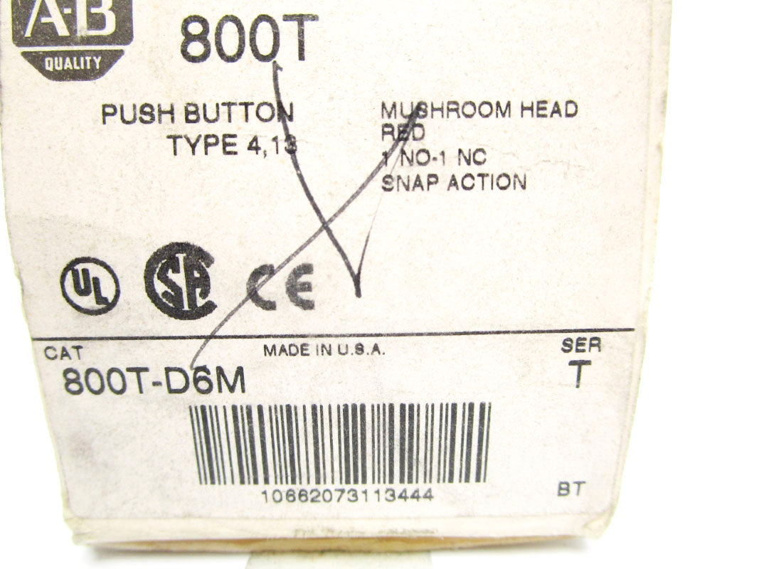 ALLEN BRADLEY 800T-D6M SER. T (WH) NSMP