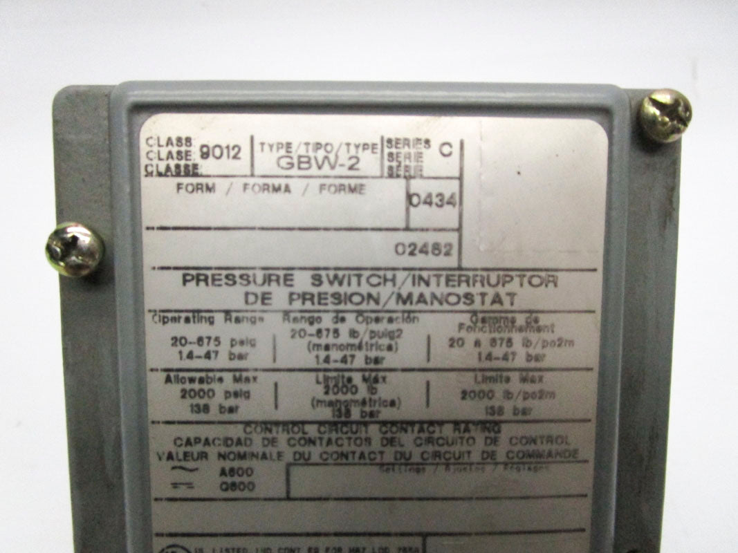 SQUARE D 9012GBW-2 SER. C 200PSI UNMP