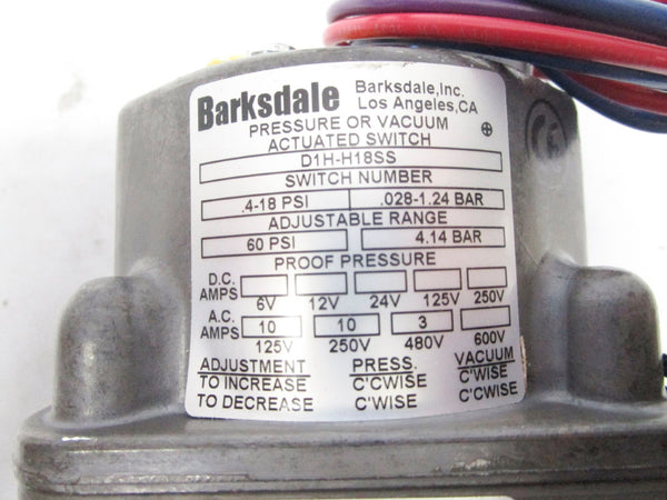 BARKSDALE D1H-H18SS 480VAC 3A .4-18PSI NSMP