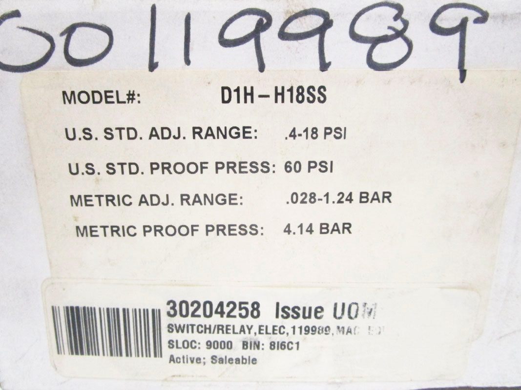 BARKSDALE D1H-H18SS 480VAC 3A .4-18PSI NSMP