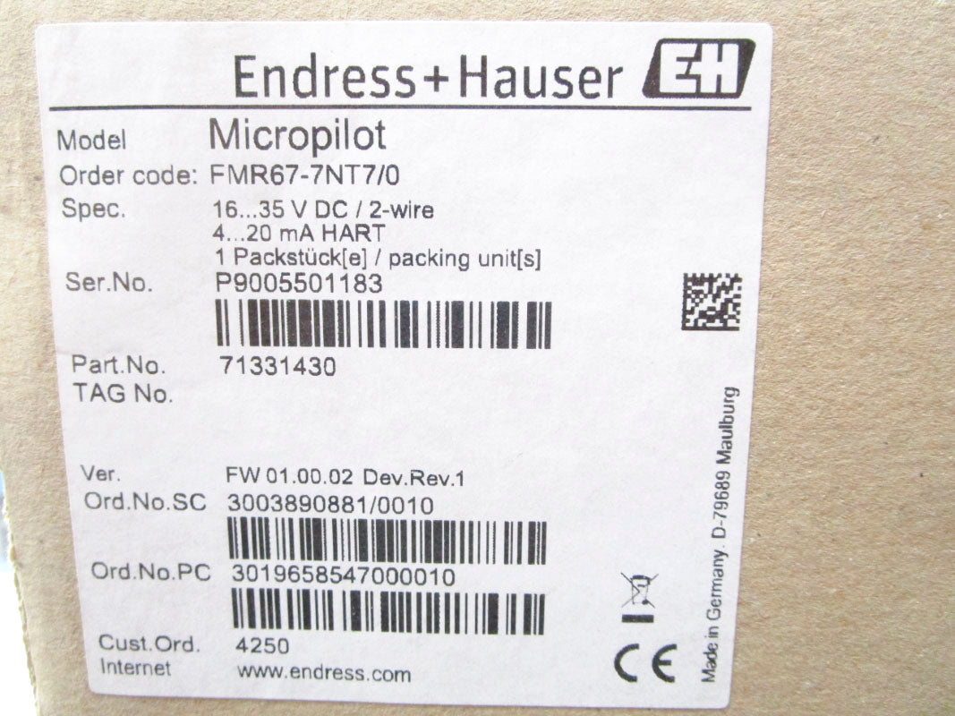 ENDRESS+HAUSER FMR67-7NT7/0 16-35VDC 14.5PSI NSMP