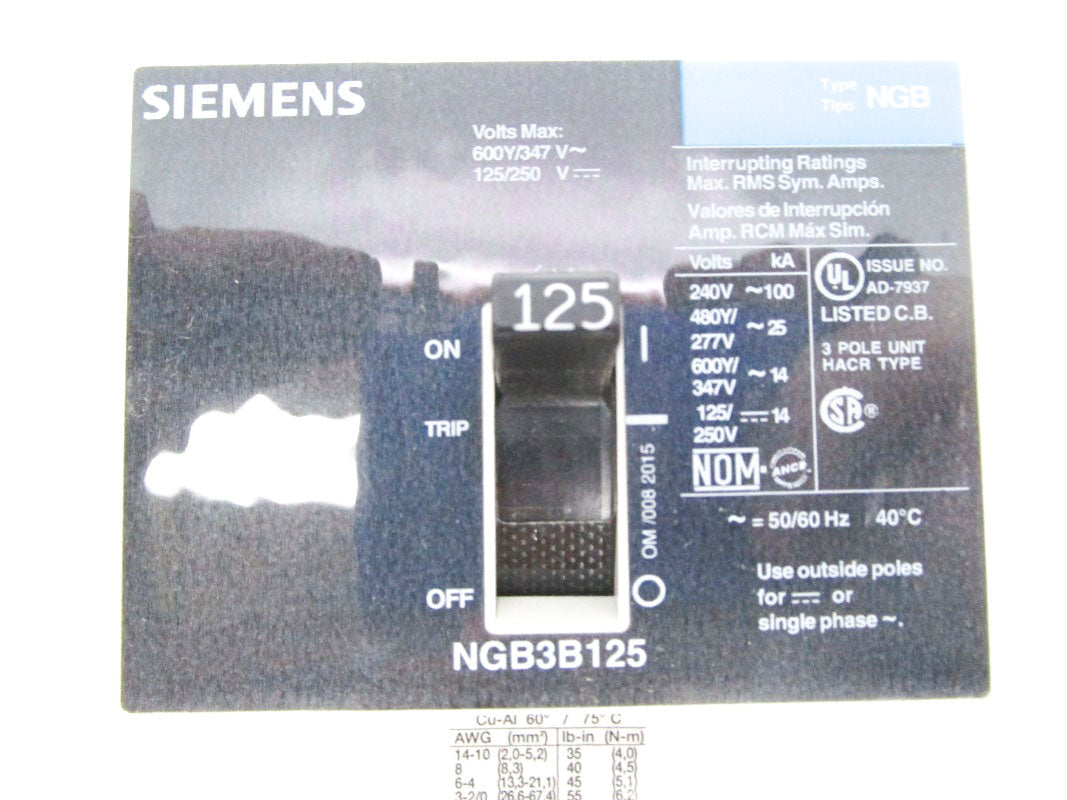 SIEMENS NGB3B125B 277V 125A NSMP