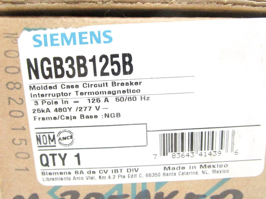 SIEMENS NGB3B125B 277V 125A NSMP