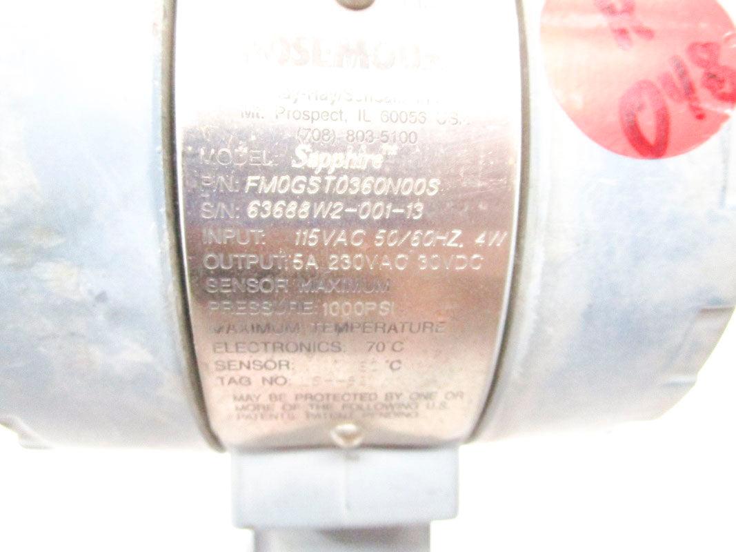 ROSEMOUNT FM0GST0360N00S 115VAC 1000PSI (AS PICTURED) UNMP