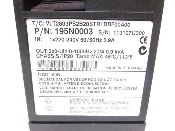 DANFOSS 195N0003 VLT2803PS2B20STR1DBF00A00 220-240V 5.9A NSNP