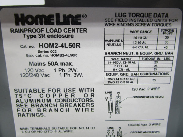 SQUARE D HOM2-4L50R 120/240VAC 50A NSNP