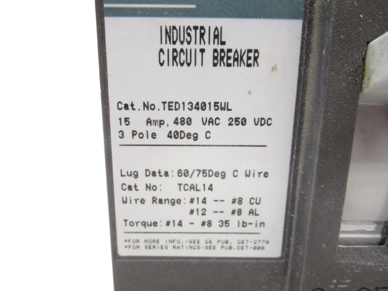 GENERAL ELECTRIC TED134015WL 480VAC 15A NSNP