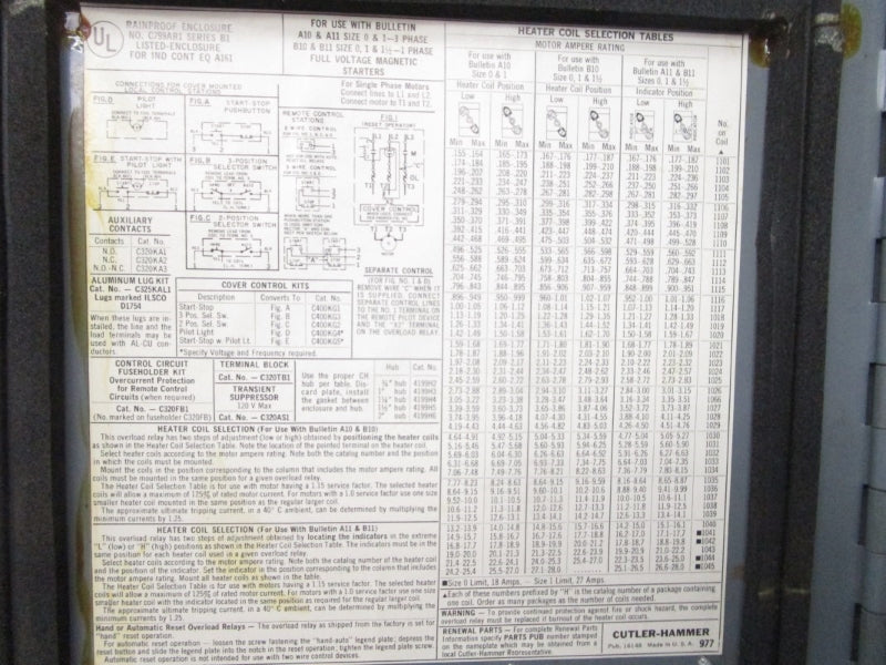 CUTLER HAMMER B10BN0 SER. A1 230V 18A NSNP