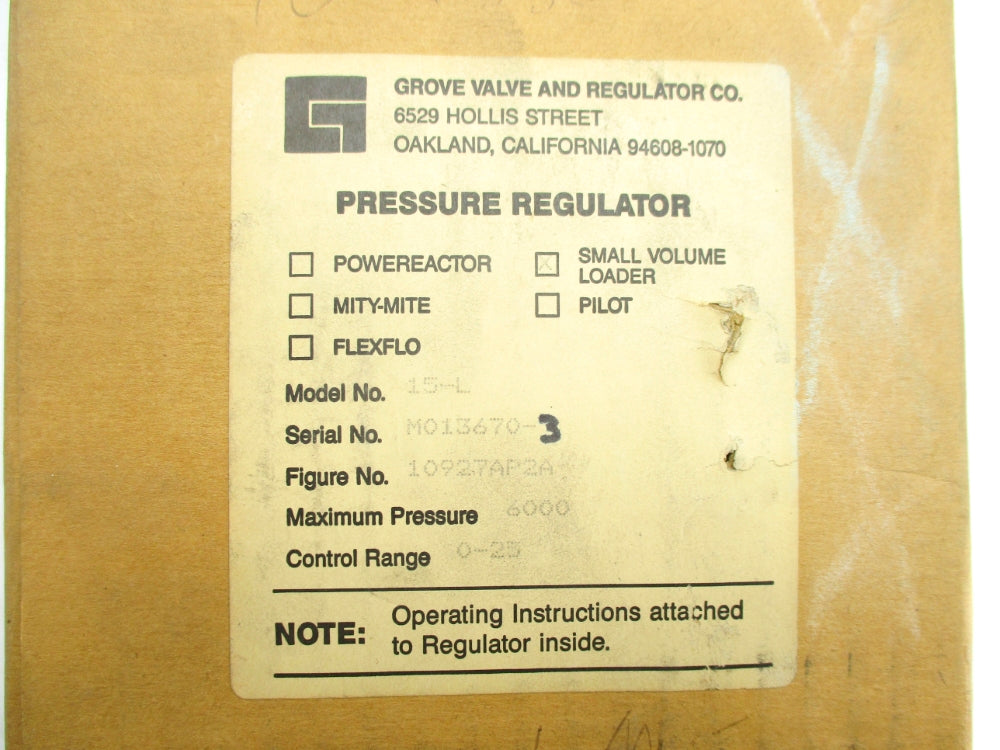 GROVE VALVE AND REGULATOR 15-L 10927AP2A 0-25PSI NSFS