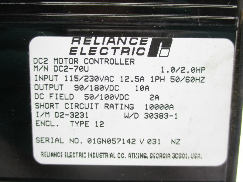 RELIANCE ELECTRIC DC2-70U 115/230VAC 12.5A NSNP