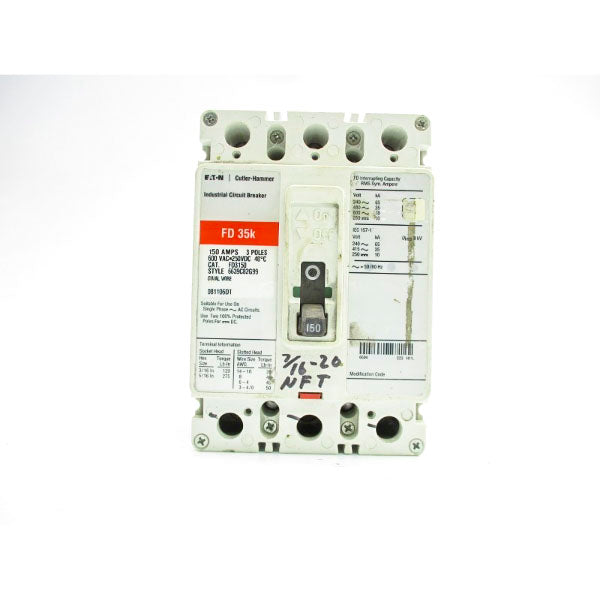 CUTLER HAMMER FD3150 600VAC 150A UNMP