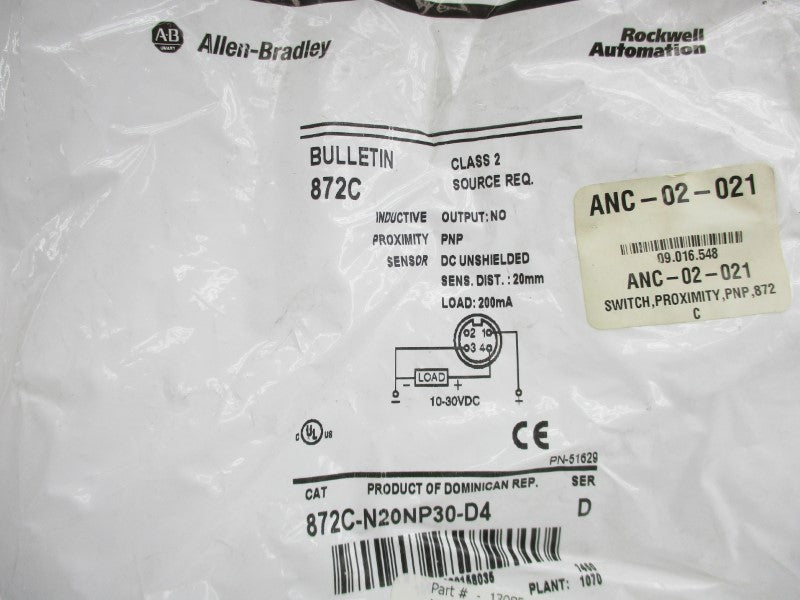 ALLEN BRADLEY 872C-N20NP30-D4 SER. D 10-30VDC NSMP