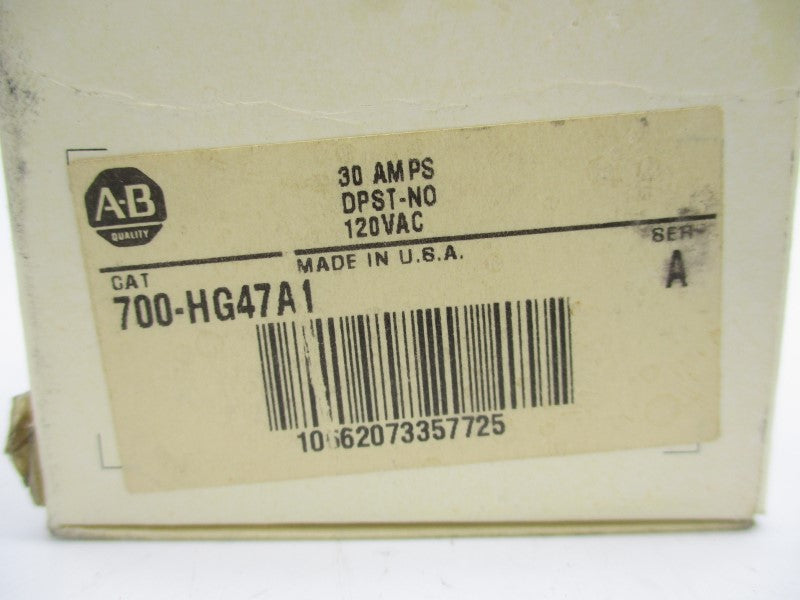 ALLEN BRADLEY 700-HG47A1 SER. A 120VAC 30A (BK/GL) NSMP