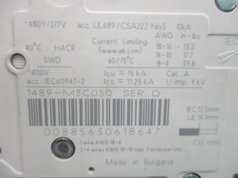 ALLEN BRADLEY 1489-M3C050 SER. D 277V 5A NSNP