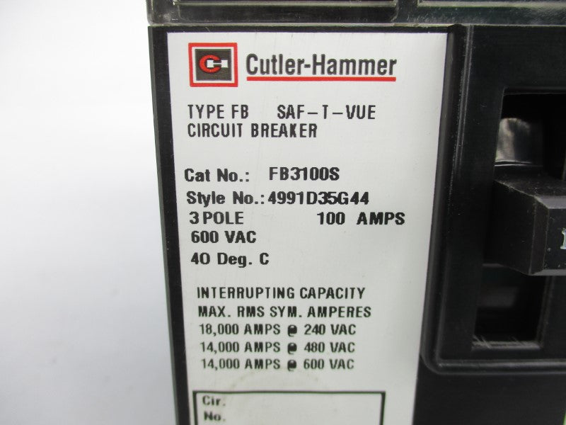 CUTLER HAMMER FB3100S 600VAC 100A NSMP