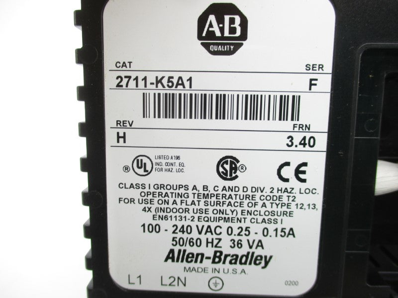 ALLEN BRADLEY 2711-K5A1 SER. F F/W 3.40 100-240VAC 0.25-0.15A NSNP
