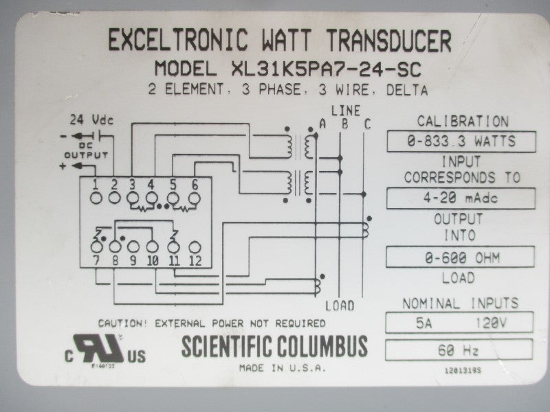 SCIENTIFIC COLUMBUS XL31K5PA7-24-SC 120V 5A UNMP