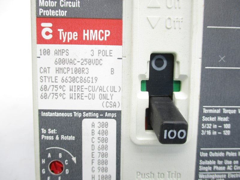 WESTINGHOUSE HMCP100R3 SER. C 600VAC 100A NSMP