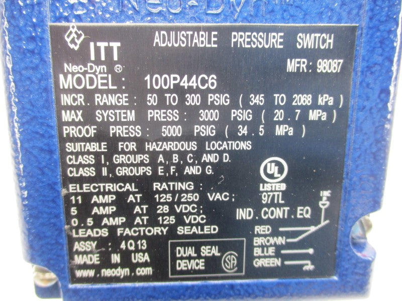 ITT 100P44C6 50-300PSI 125/250VAC 11A NSMP
