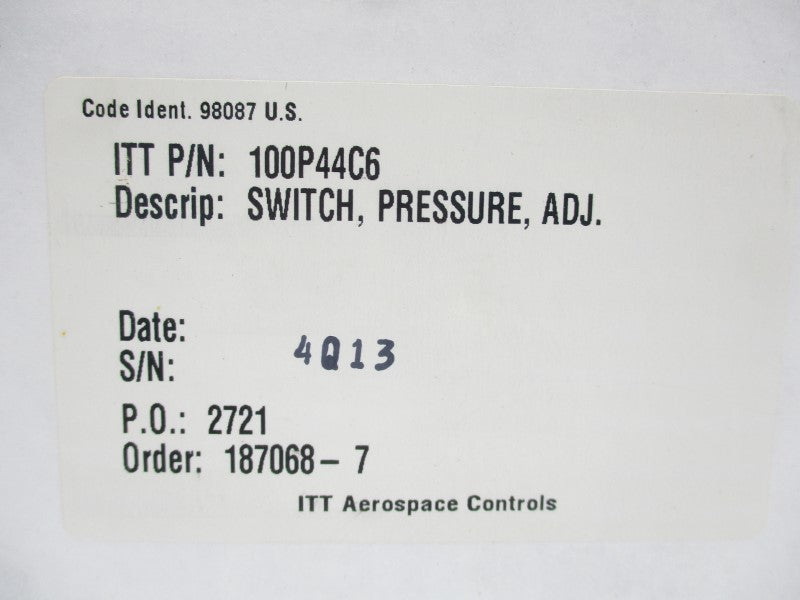 ITT 100P44C6 50-300PSI 125/250VAC 11A NSMP