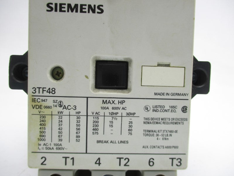 SIEMENS 3TF48 110/120V 100A (AS PICTURED) UNMP