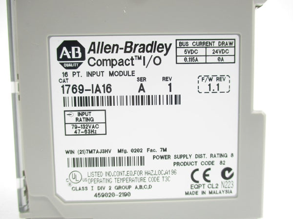 ALLEN BRADLEY 1769-IA16 SER. A F/W 1.1 24VDC NSMP