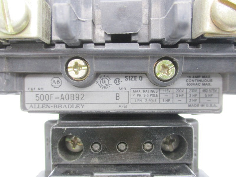 ALLEN BRADLEY 500F-AOB92 SER. B 460-480V 18A UNMP