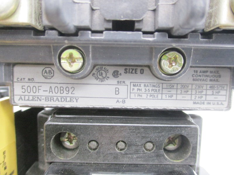 ALLEN BRADLEY 500F-AOB92 SER. B 460-480V 18A (AS PICTURED) UNMP