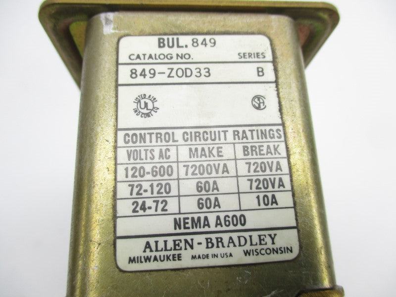 ALLEN BRADLEY 849-ZOD33 SER. B 110/120V 60A UNMP