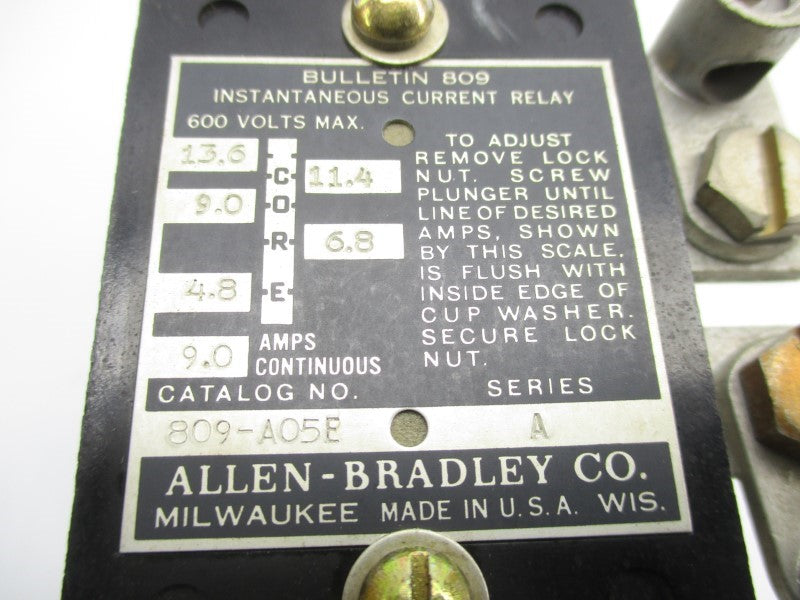 ALLEN BRADLEY 809-A05E SER. A 600V 9A (AS PICTURED) NSNP