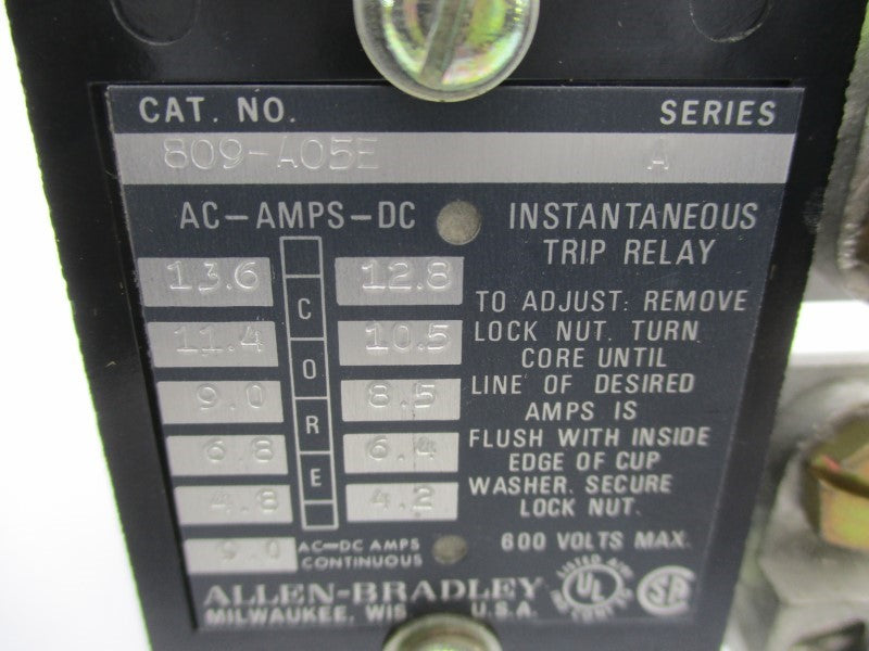 ALLEN BRADLEY 809-A05E SER. A 600V 9A (BR/YL) NSMP