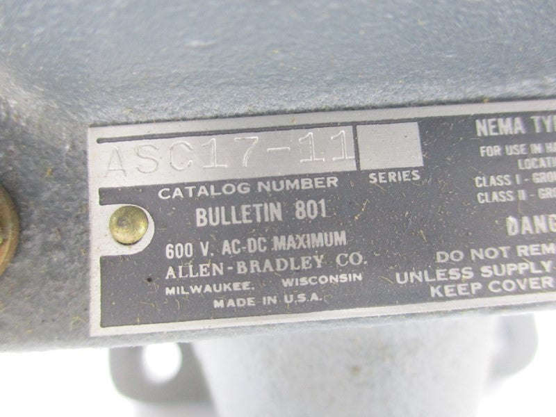 ALLEN BRADLEY 801-ASC17-11 600VAC-DC (BR/YL) NSMP
