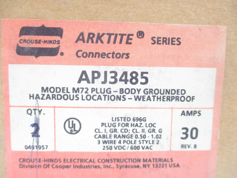 CROUSE HINDS APJ3485 600VAC 30A (PKG OF 2) NSMP