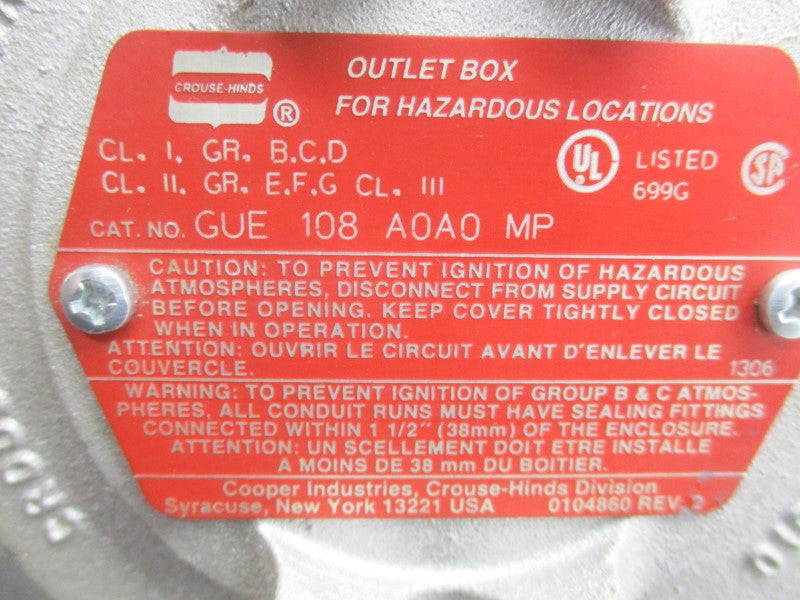 CROUSE HINDS GUE108A0A0MP NSNP
