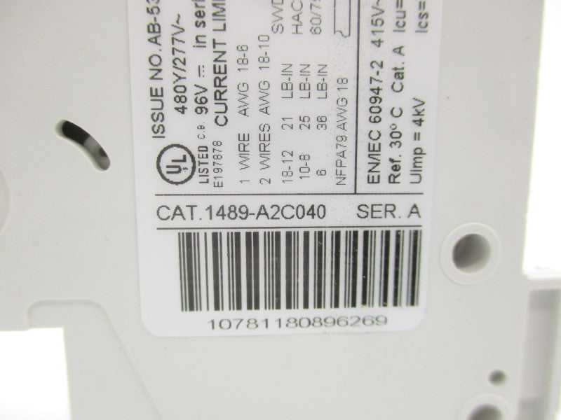 ALLEN BRADLEY 1489-A2C040 SER. A 277VAC 4A NSMP