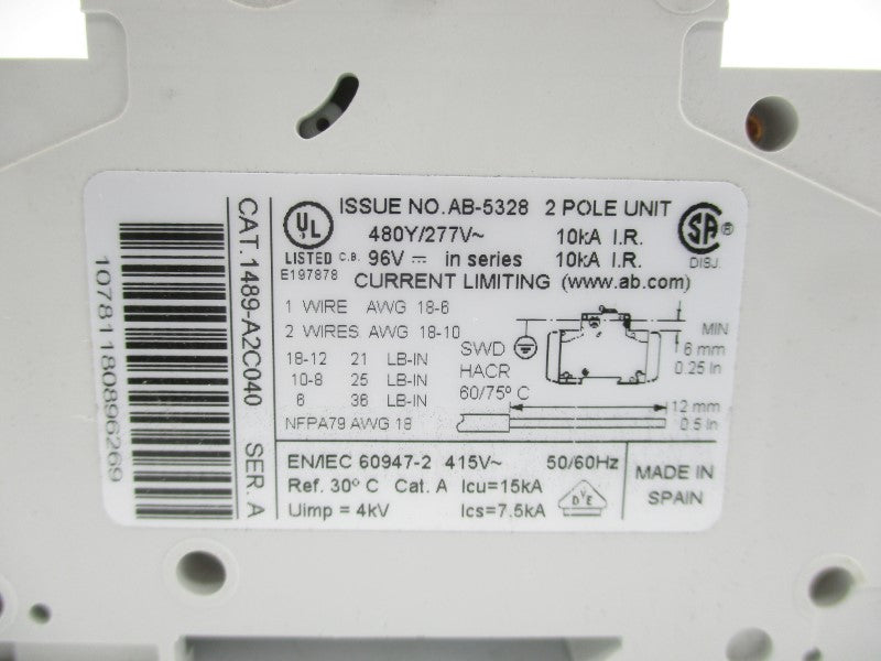 ALLEN BRADLEY 1489-A2C040 SER. A 277VAC 4A NSMP