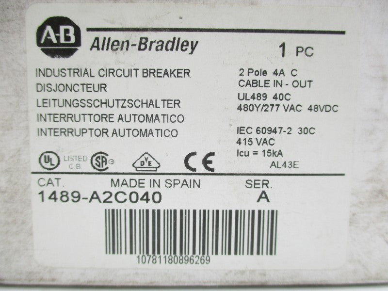 ALLEN BRADLEY 1489-A2C040 SER. A 277VAC 4A NSMP