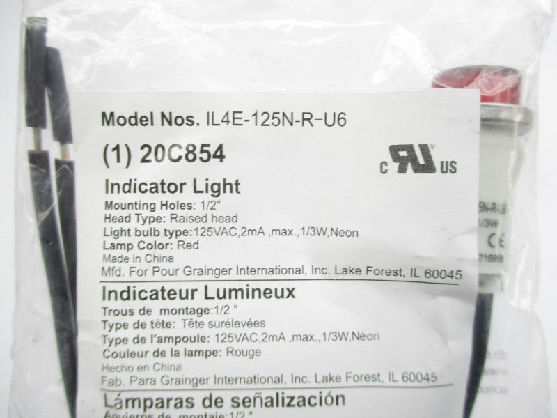 GRAINGER 20C854 IL4E-125N-R-U6 20C854 125VAC NSMP