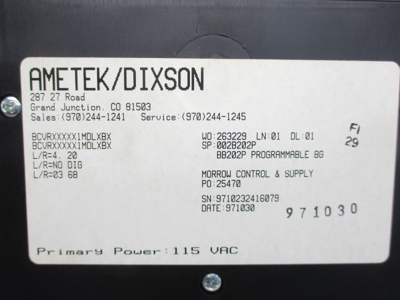 AMETEK DIXON BB202P 115VAC NSMP
